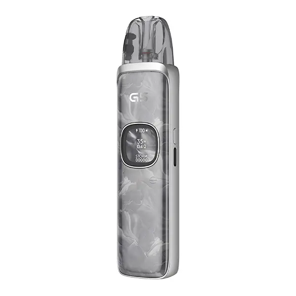 Uwell Caliburn G5 Pod Kit in Grau-Weiß mit marmoriertem Muster (Silver Marble) und rundem Display