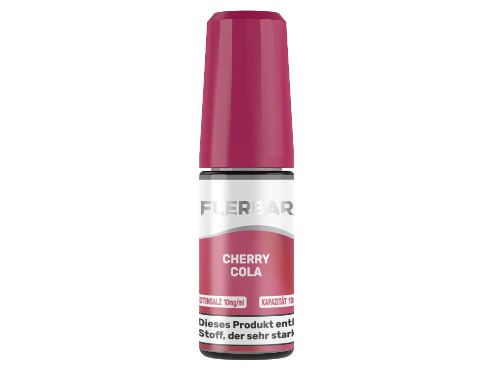 flerbar-liquid-nicsalt-cherry-cola-10mg_1000x750.png Flerbar Cherry Cola 10ml Nikotinsalz-Liquid in roter Flasche mit rotem Deckel, Vorderansicht