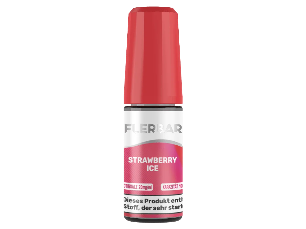flerbar-liquid-nicsalt-strawberry-ice-20mg_1000x750.png Flerbar Strawberry Ice 10ml Nikotinsalz-Liquid in pinkrotem Fläschchen, Vorderansicht mit sichtbarem Etikett