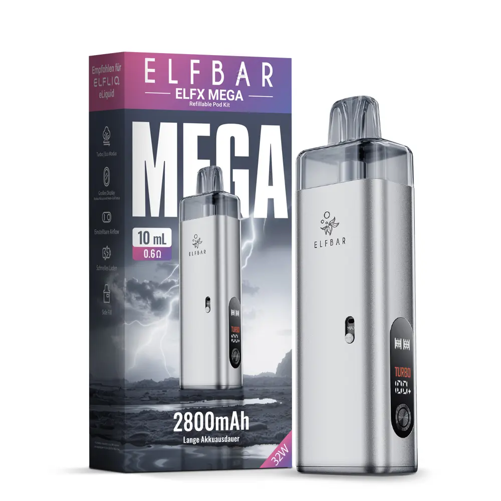 Elfbar ELFX Mega Kit in Silber mit Verpackung, 2800mAh Akkuträger mit Pod