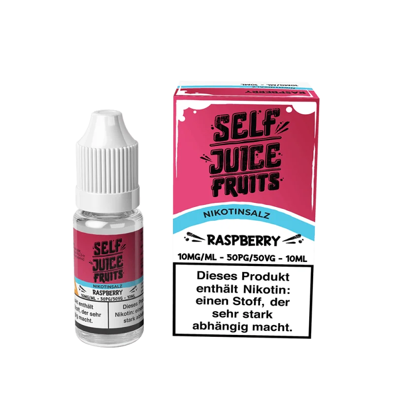 Self Juice Raspberry Ice 10ml Nikotinsalz-Liquid – blaue Flasche mit rosa-blauer Verpackung