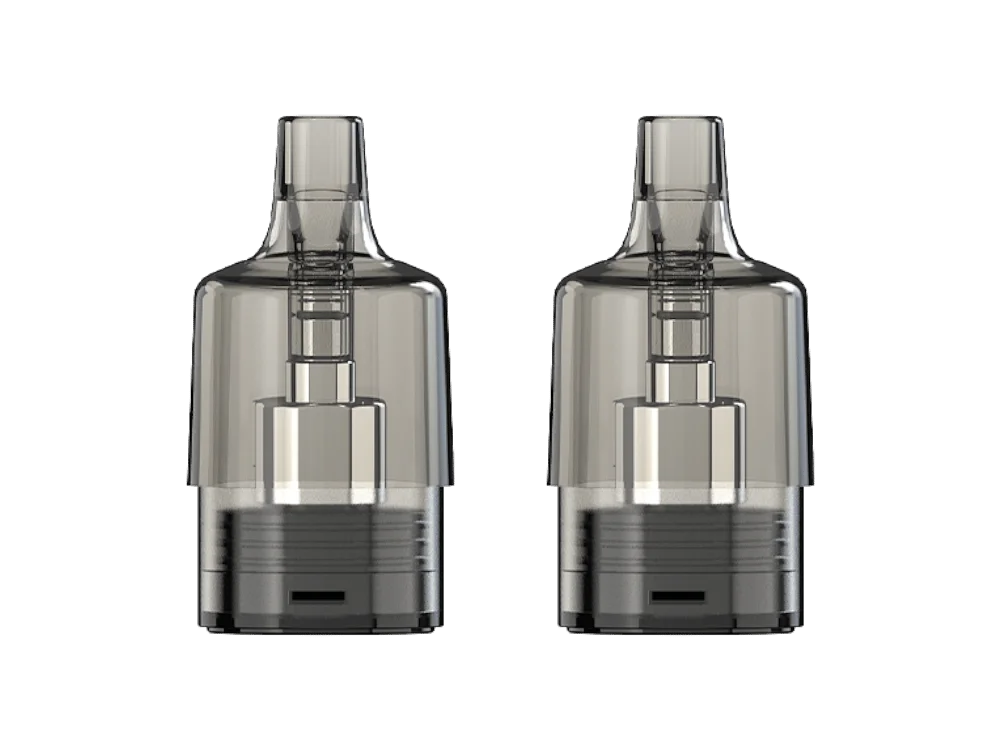 GOBAR Tornado Skylin Cartridge, zwei transparente graue Pod-Kartuschen freigestellt nebeneinander