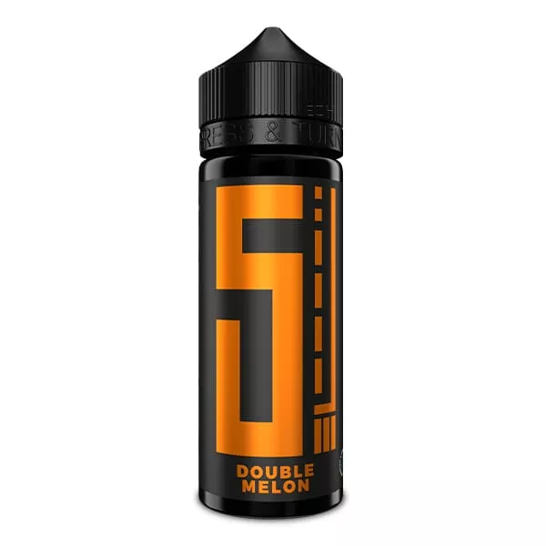 5-el-double-melon-1 5 Elements Double Melon Longfill 120ml – orangefarbene Flasche mit schwarzem Hintergrund, Produktansicht