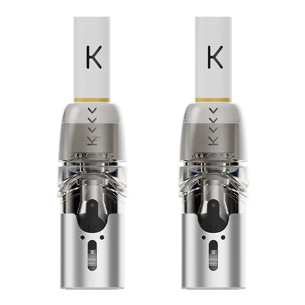 KIWI 2 Ersatz-Pod 0.8 Ohm, zwei silberne Pods leicht schräg von vorne mit sichtbarem Coil-Bereich