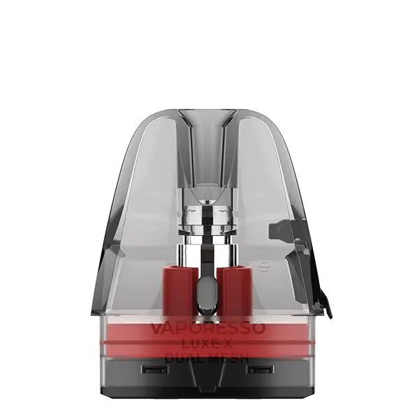 Vaporesso Luxe X Dual Mesh Ersatz-Pod transparent mit rotem Sockel, Frontansicht