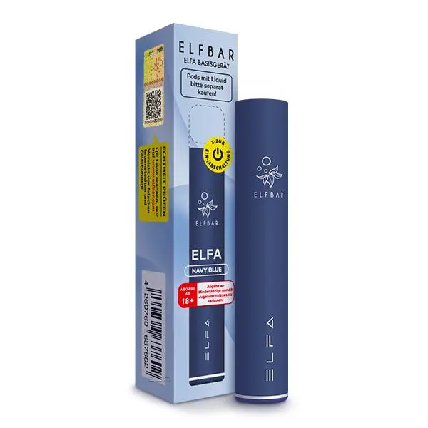 elfbar-elfa-navy-blue-2_600x600.jpg Elfbar Elfa CP Basisgerät in Dunkelblau mit Verpackungskarton, schlankes Pod-System von Elfbar