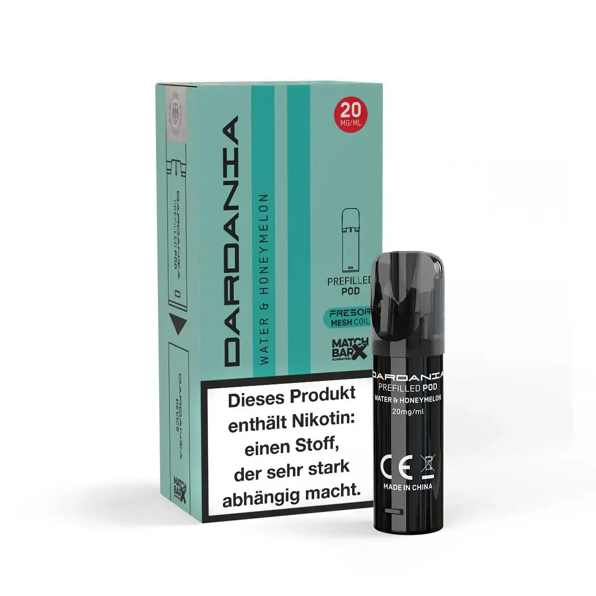 Dardania Prefilled Pod Water & Honeymelon – türkisfarbene Verpackung mit Pod, 20 mg
