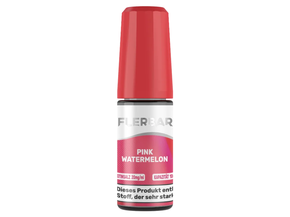 Flerbar Pink Watermelon 10ml Nikotinsalz-Liquid – pinke Flasche mit rotem Deckel, Schrägansicht