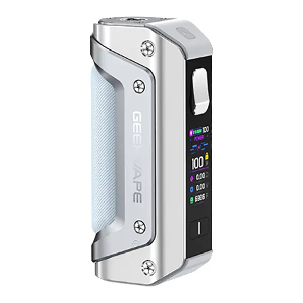 GeekVape Aegis Solo 3 Mod Akkuträger 18650 in Silber-Weiß, Frontansicht mit Farbdisplay