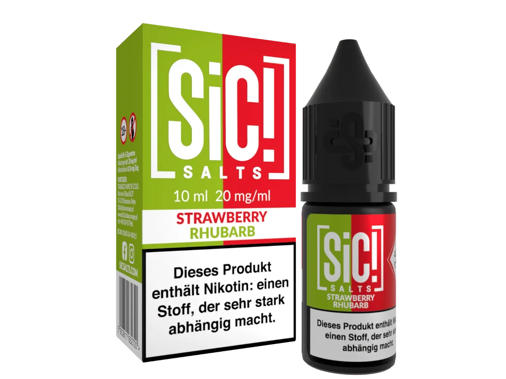 SiC! Salts Strawberry Rhubarb 10ml Nikotinsalz-Liquid in rot-grüner Flasche mit Umverpackung, 20 mg/ml