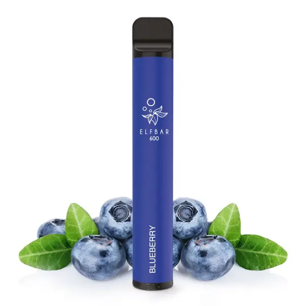 Elfbar 600 Einweg E-Zigarette Blueberry in Dunkelblau mit Heidelbeeren-Motiv, 20 mg/ml