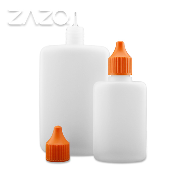 ZAZO Leerflasche 125ml oval aus HDPE – zwei weiße Flaschen mit orangenem Verschluss