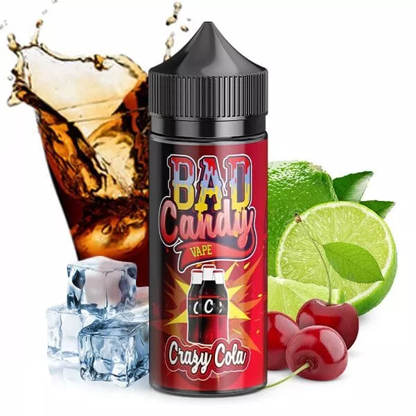 source512367.jpg Bad Candy Crazy Cola Longfill 20ml Flasche mit Cola-Kirsch-Limetten-Motiv und Eiswürfeln