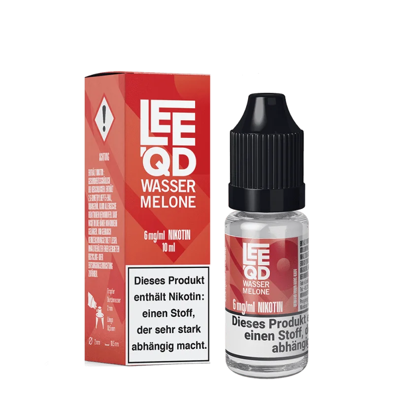 LEEQD Fruit Wassermelone 10ml Liquid – rote Flasche mit Karton, Produktansicht schräg