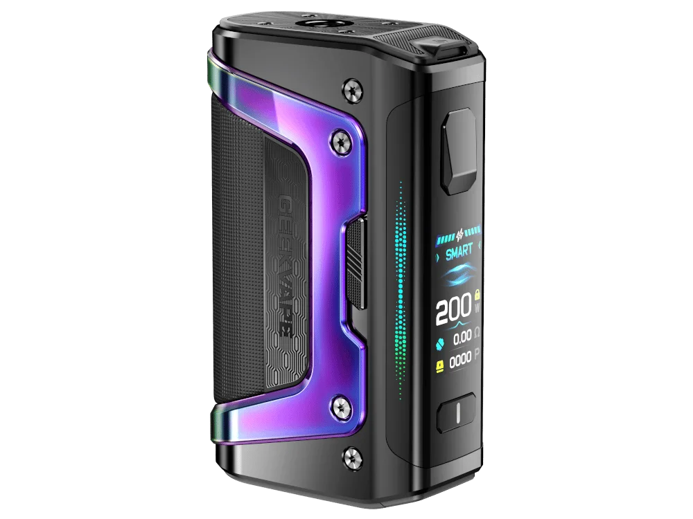 geekvape_aegis_legend_5_200_watt_regenbogen_1000x750.png GeekVape Aegis Legend 5 Mod in Rainbow-Farbe mit farbigem TFT-Display und 200W Leistung, Frontansicht