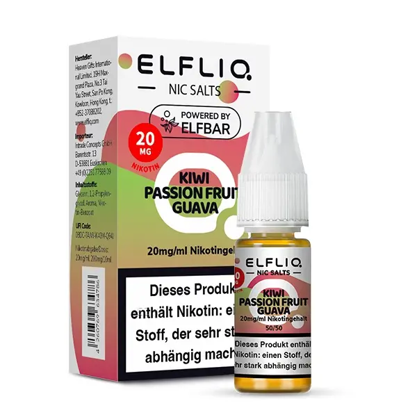 Elfliq Kiwi Passion Fruit Guava 20mg Nikotinsalz-Liquid 10ml mit Umverpackung, Elfbar