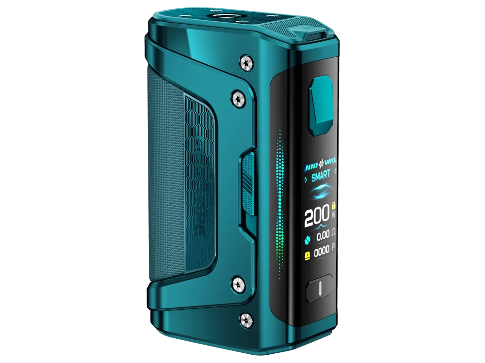 geekvape_aegis_legend_5_200_watt_dunkelgruen_1000x750.png GeekVape Aegis Legend 5 Mod in Petrol-Türkis mit farbigem Display und 200W, Frontansicht