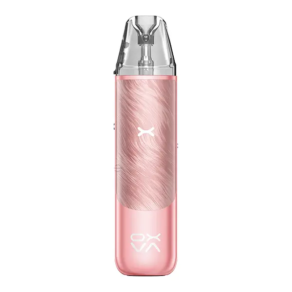 Oxva NeXlim Go Pod Kit in Rosa mit gebürstetem Metalleffekt, transparenter Pod und OXVA-Logo