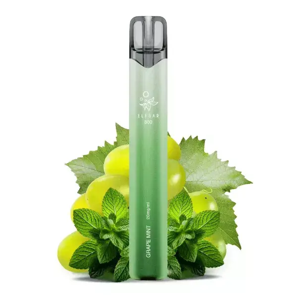 ELFB109_600x600.png Elfbar 800 Einweg E-Zigarette in Grün mit Trauben und Minze im Hintergrund, Sorte Sour Apple Mint, 20 mg/ml