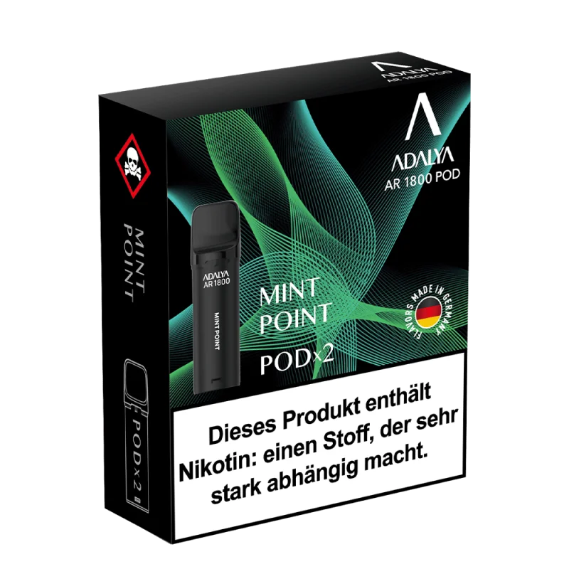 Adalya AR1800 Prefilled Pod Mint Point – dunkle Verpackung mit grünem Design, 2er-Pack