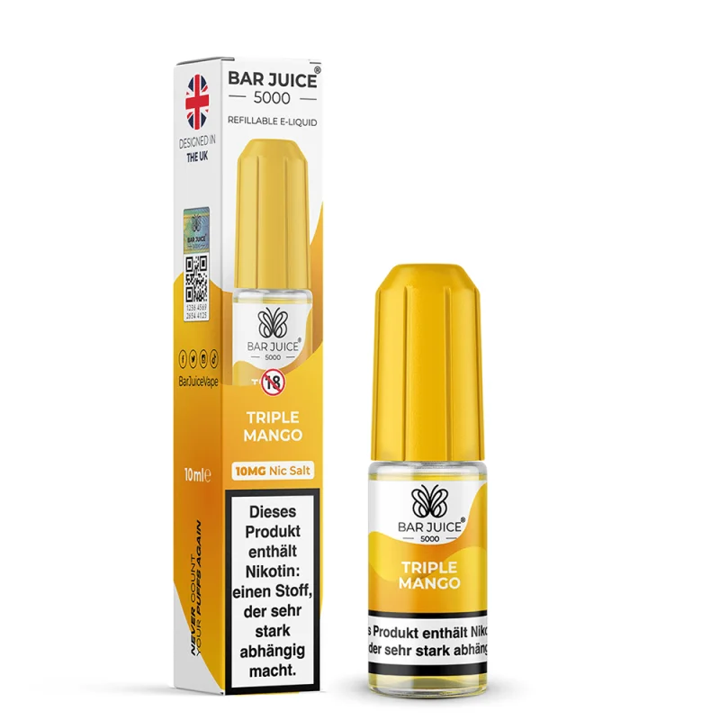 BAJ129_800x800.png?ts=1763983263 Bar Juice 5000 Triple Mango Nikotinsalz-Liquid 10ml – gelbe Flasche mit Verpackungskarton