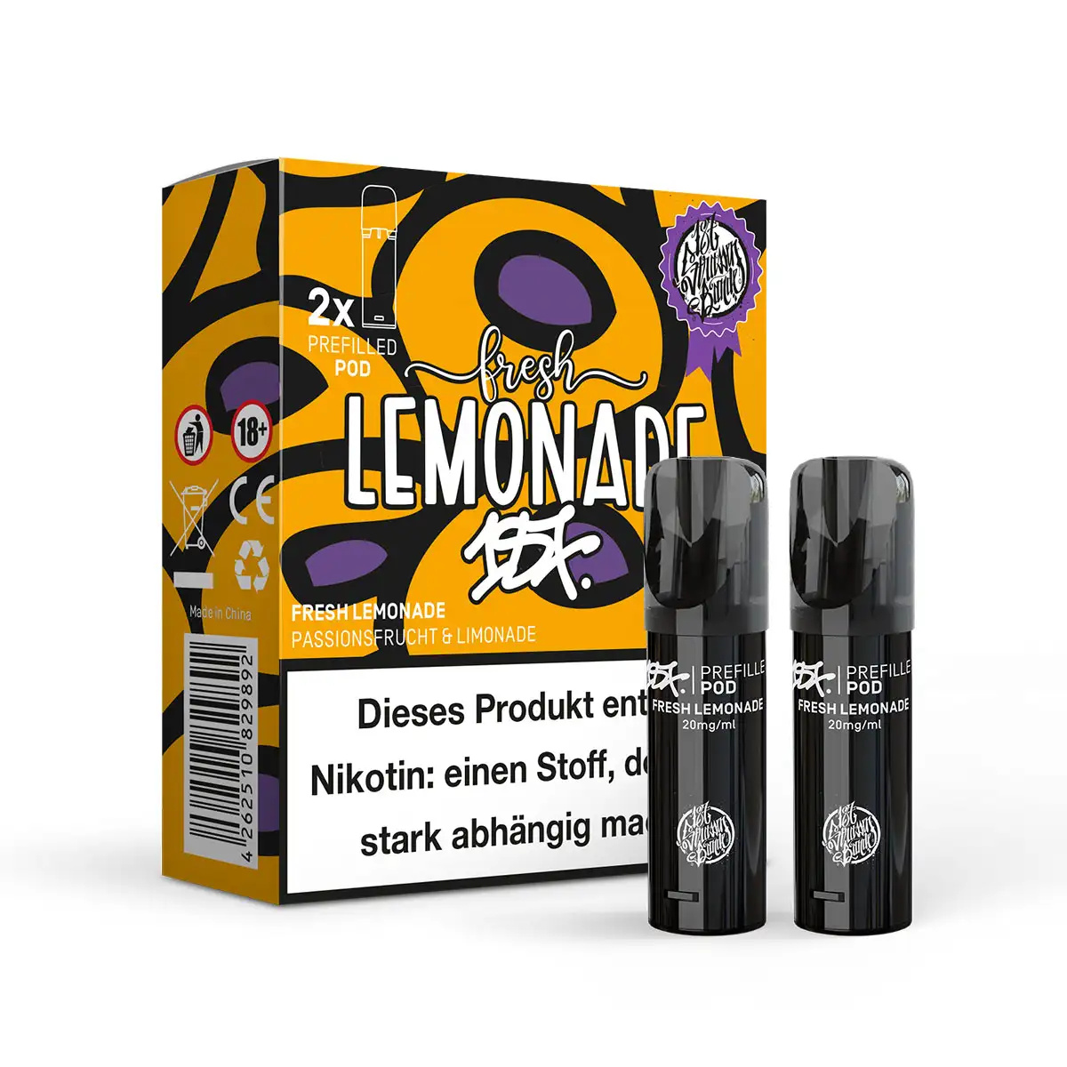 187 Strassenbande Prefilled Pod Fresh Lemonade – 2er-Pack Pods mit gelb-lila Verpackung