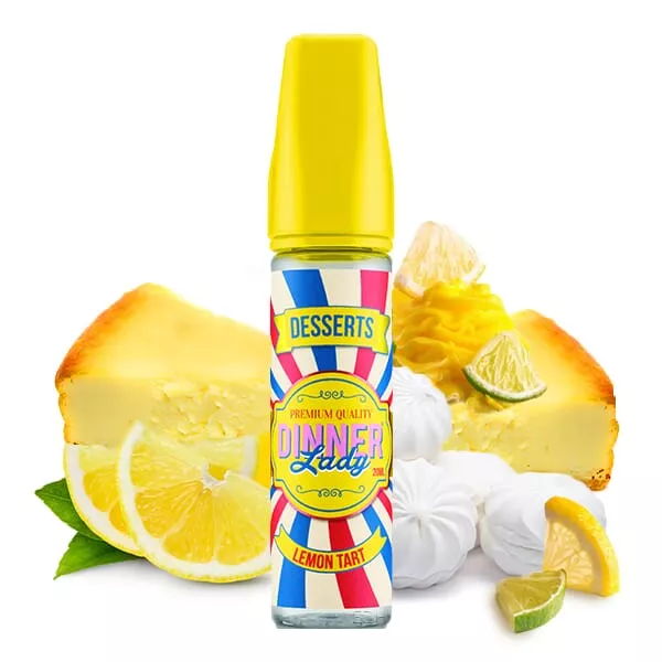 Dinner Lady Lemon Tart Longfill in gelber 60ml-Flasche mit Zitronentarte und Zitronenscheiben