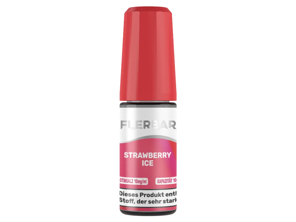 Flerbar Strawberry Ice 10ml Nikotinsalz-Liquid in pinkrotem Fläschchen mit roter Kappe, Vorderansicht