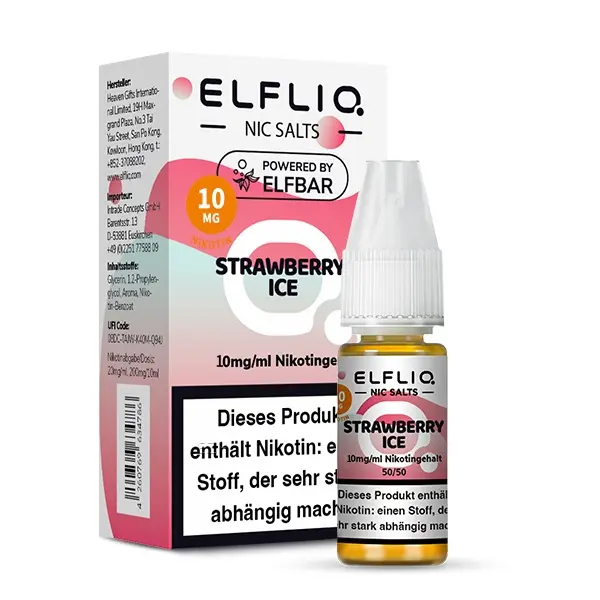 source441079.jpg Elfliq Strawberry Ice 10ml Nikotinsalz-Liquid von Elfbar – Flasche mit Warnhinweis und 10mg Nikotingehalt