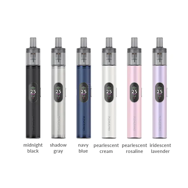 Innokin Plexus Pro Pod Kit alle sechs Farbvarianten: Midnight Black, Shadow Grey, Navy Blue, Pearlescent Cream, Pearlescent Rosalline,