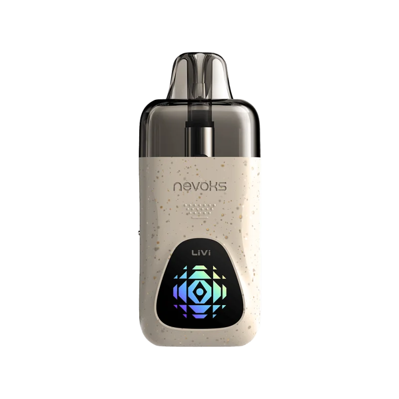Nevoks LiVi Pod Kit E-Zigarette in Beige mit beleuchtetem Display und aufgestecktem Pod, Frontansicht