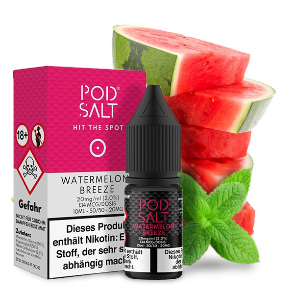 PodSalt Watermelon Breeze 10ml Nikotinsalz-Liquid Flasche mit Wassermelone