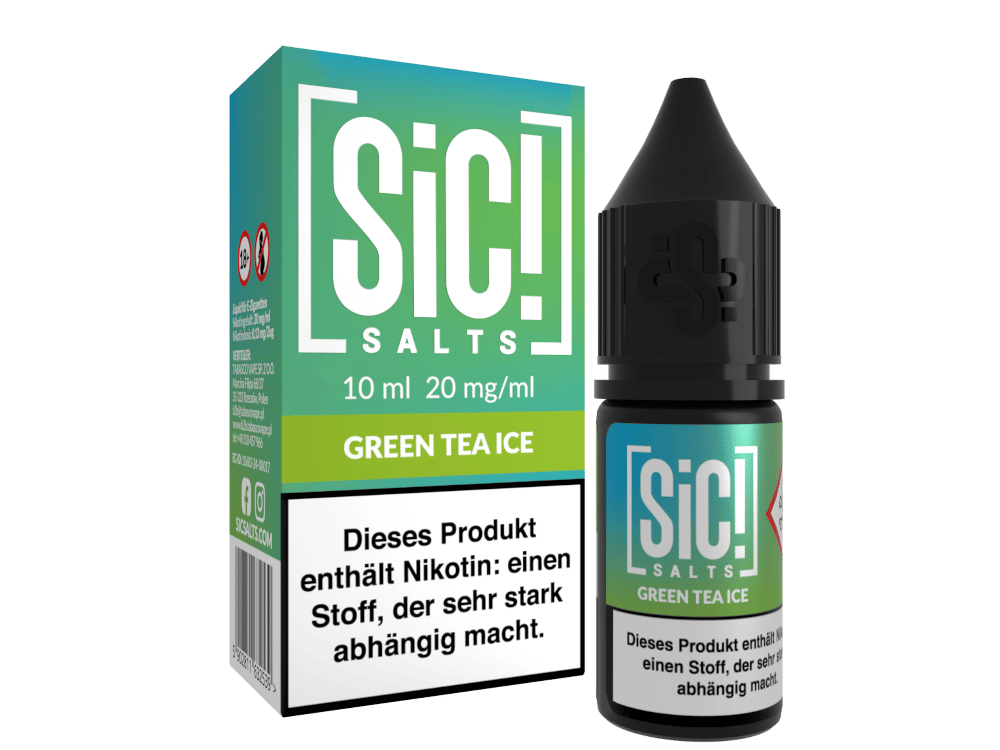 SiC! Salts Green Tea Ice 10ml Nikotinsalz-Liquid in grüner Flasche mit weißem Etikett, 20 mg/ml