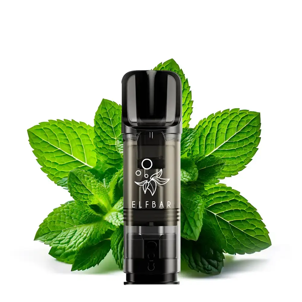 Elfbar Elfa Prefilled Pod Double Mint – schwarzer Pod vor frischen grünen Minzblättern