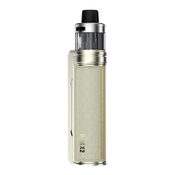 VooPoo Drag X2 Pod Kit E-Zigarette in Champagner-Gold mit Rautenmuster und transparentem Pod-Tank, Frontansicht