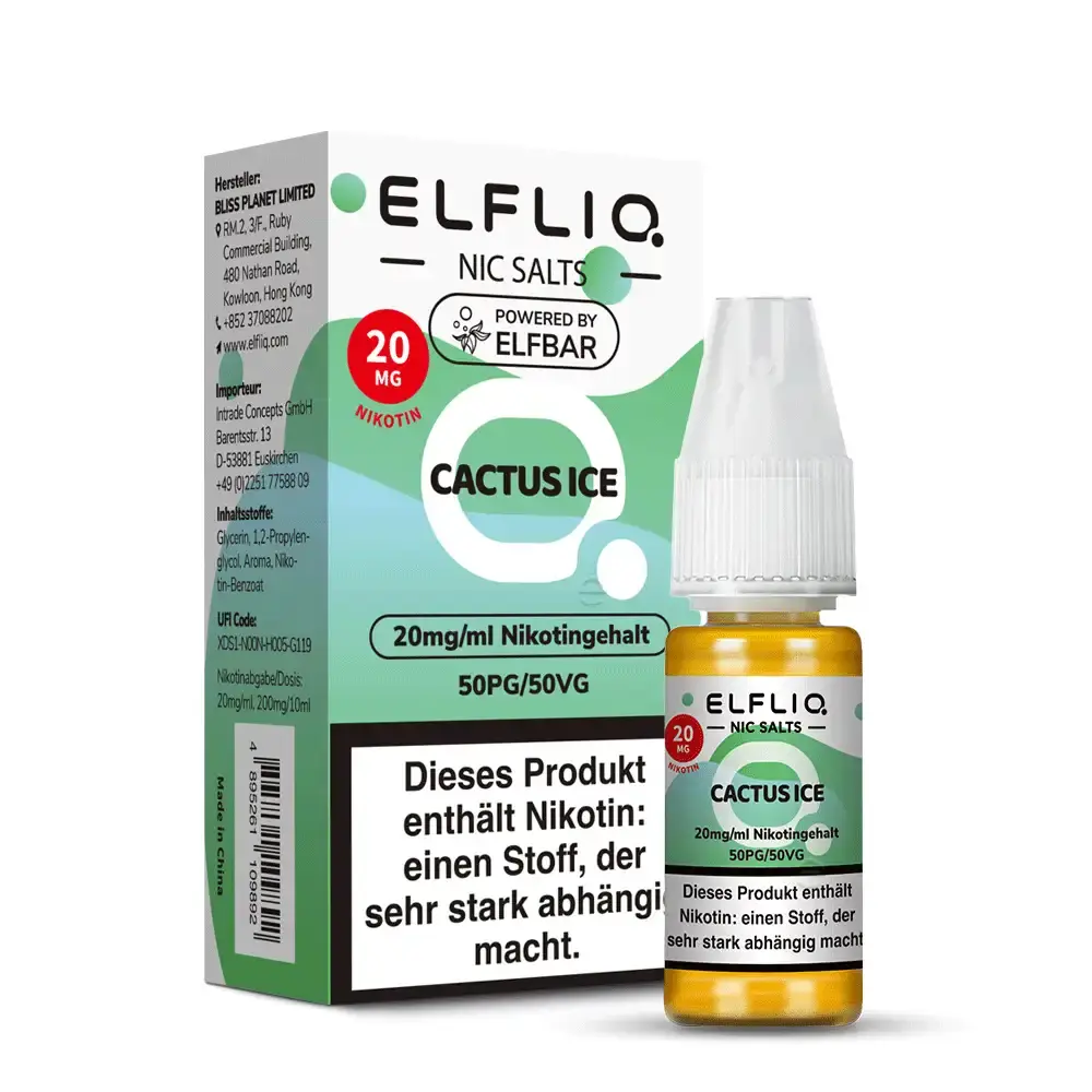 Elfliq Cactus Ice 10ml Nikotinsalz-Liquid von Elfbar, grüne Flasche mit 20mg Nikotingehalt