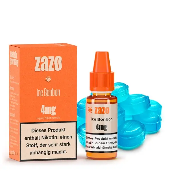 ZAZO Ice Bonbon 10 ml eLiquid 4mg – orangefarbene Flasche mit blauen Fruchtgummis
