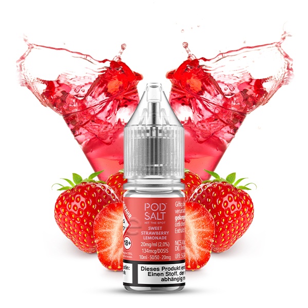 PodSalt Xtra Sweet Strawberry Lemonade 10ml Nikotinsalz-Liquid Flasche mit Erdbeer-Splash