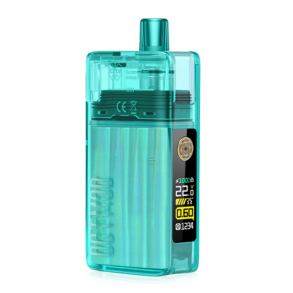 DotMod dotPod Max Lite Pod Kit in Türkis-Transparent, Seitenansicht mit sichtbarem Display