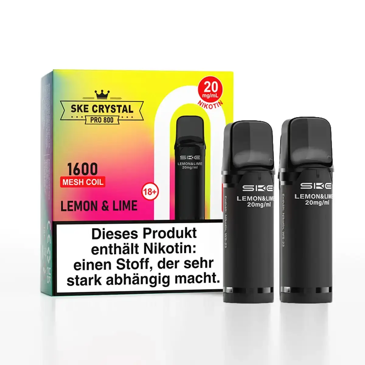 SKE Crystal 800 Pro Prefilled Pod Lemon & Lime – 2er-Pack in bunter Box mit zwei schwarzen Pods