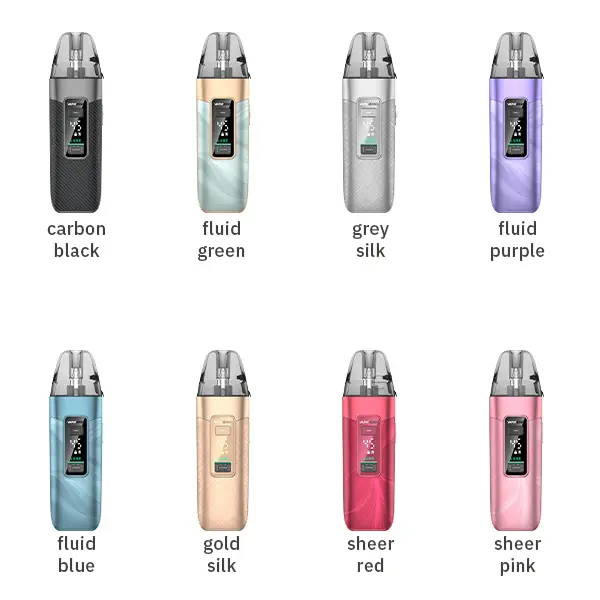 Vaporesso Luxe X3 Pod Kit – Übersicht aller 8 Farbvarianten: Carbon Black, Fluid Green, Grey Silk, Fluid Purple, Fluid Blue, Gold Silk,