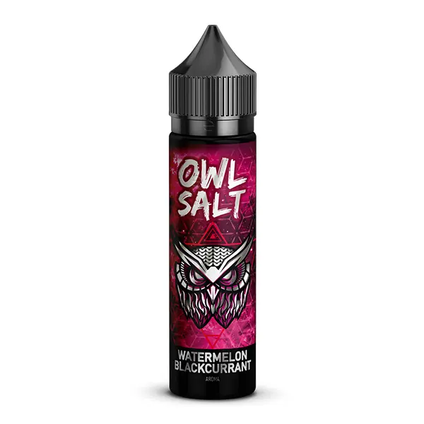 owl-salt-watermelon-blackurrant-aroma-2.jpg OWL Salt Longfill Watermelon Blackcurrant 60ml schwarze Flasche mit pink-rotem Label, Frontalansicht