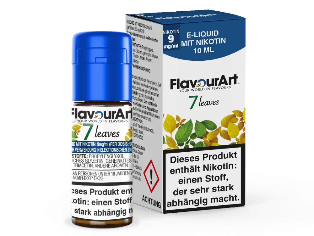 FlavourArt 7 Leaves 10ml eLiquid – Flasche mit grün-goldenem Etikett, Nikotinstärke 3mg