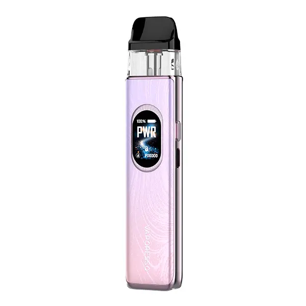 Vaporesso XROS 6 Pod Kit in Rosa-Glitzer mit OLED-Display, schlankes Pod-System Seitenansicht
