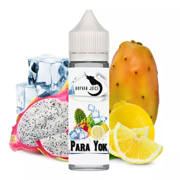 Hayvan Juice Para Yok Longfill, weiße 60-ml-Flasche mit Drachenfrucht, Kaktusfeige, Zitrone und Eiswürfeln