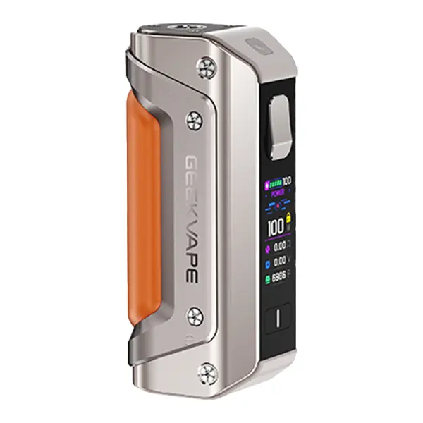 GeekVape Aegis Solo 3 Mod Akkuträger 18650 in Silber-Orange, Frontansicht mit Farbdisplay