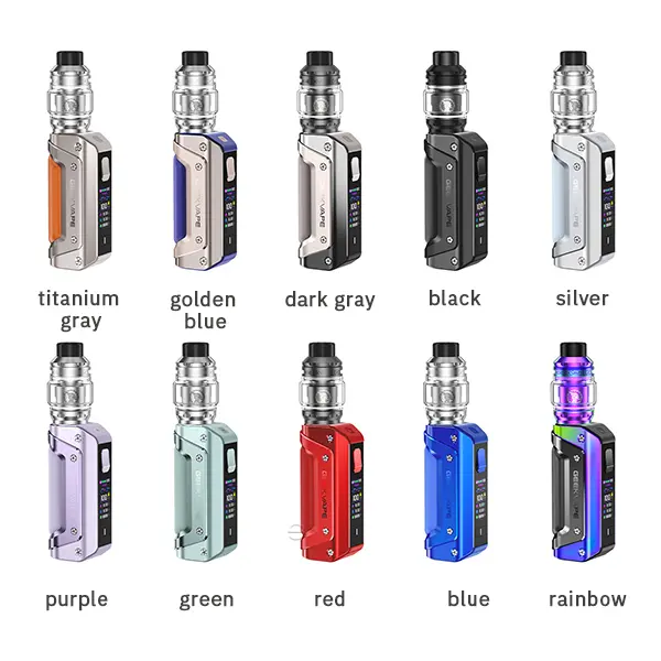 GeekVape Aegis Solo 3 Kit 18650 alle 10 Farbvarianten im Überblick: Titangrau, Goldblau, Dunkelgrau, Schwarz, Silber, Lila, Grün, Rot,