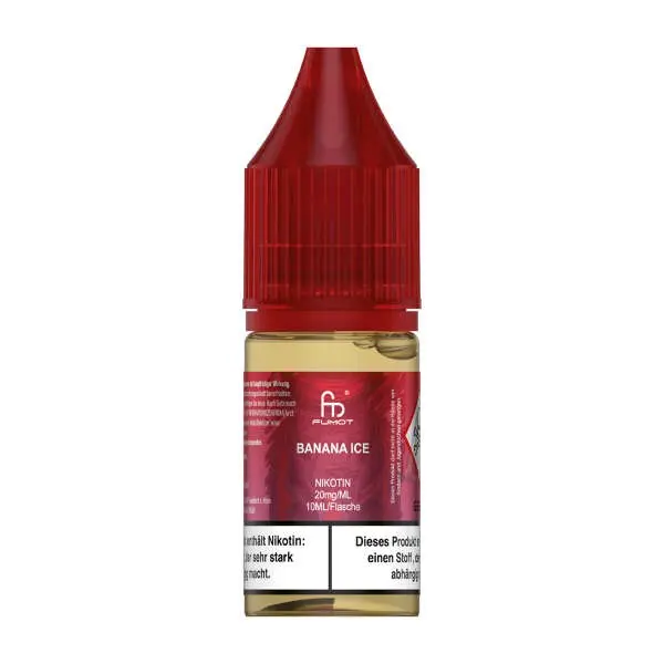 RandM Tornado - Banana Ice - Nikotinsalz - 10ml - 20mgml....jpg Fumot Banana Ice 10ml Nikotinsalz-Liquid – rote Flasche vor neutralem Hintergrund