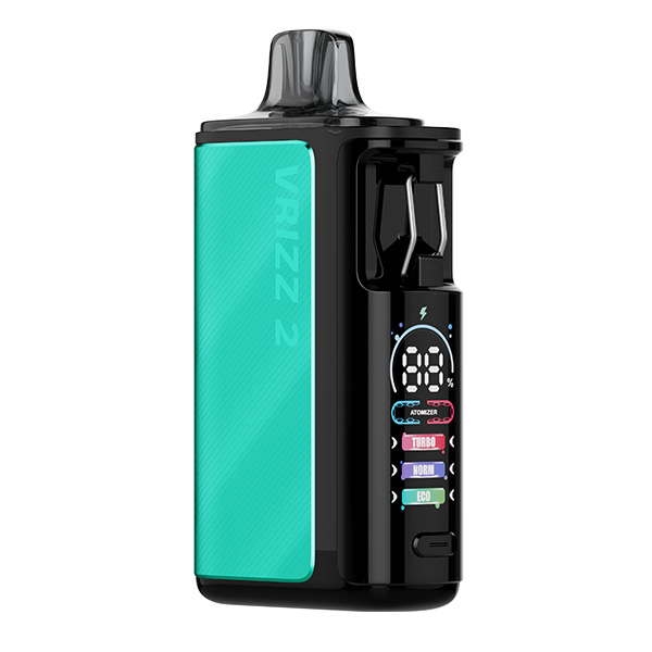 VooPoo Vrizz 2 Pod Kit in Türkis mit schwarzem Rahmen und digitalem LED-Display