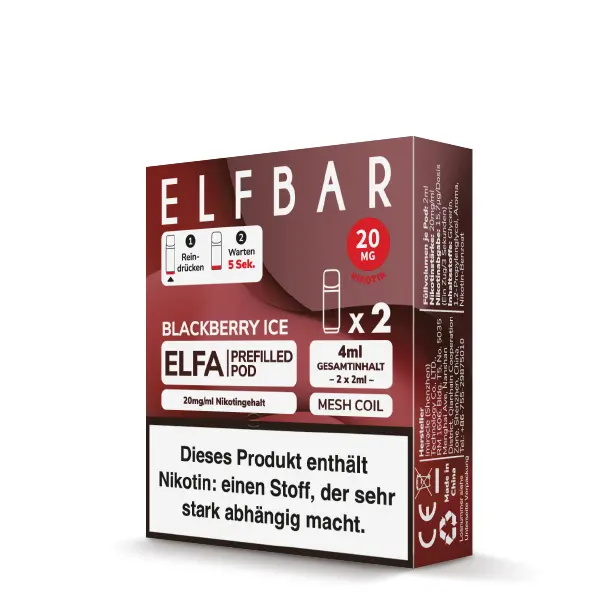 Elfbar Elfa Prefilled Pod Blackberry Ice 20mg/ml Verpackung 2er-Pack mit Produktdetails